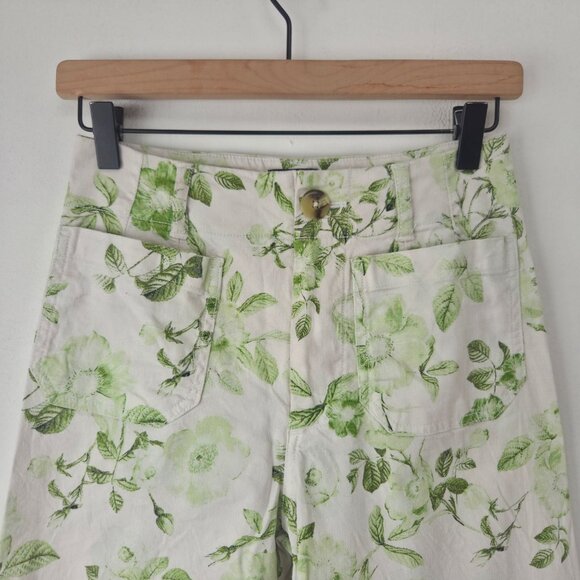 Maeve Anthropologie The Colette Linen Blend Green Floral Trousers Pants 25 - Picture 4 of 9